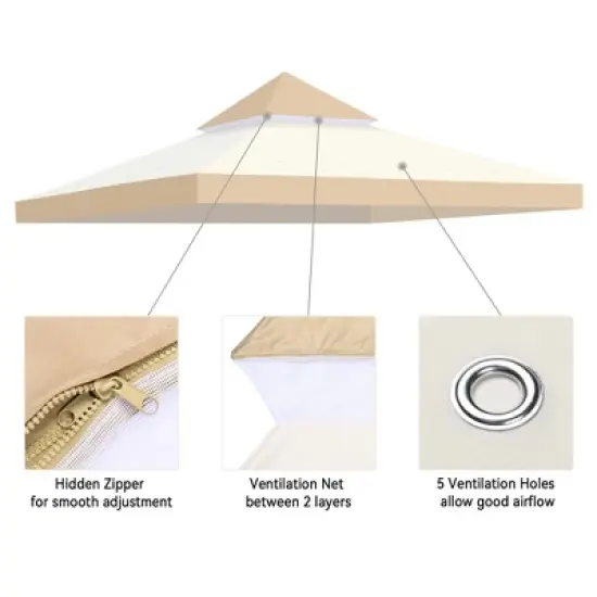 Yescom 10x10Ft UV30+ Gazebo Replacement Top for 2 Tier Outdoor Canopy Cover Patio Backyard Party Deck Sand+Ivory Beige image {2}