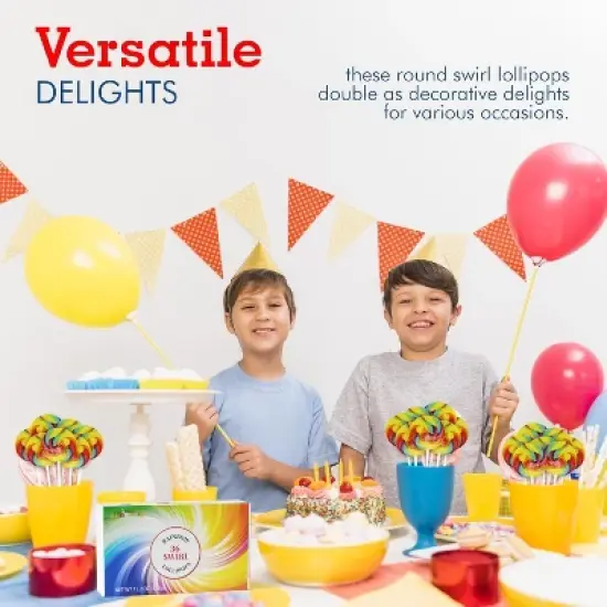 4E's Novelty 36 Pack Swirl Lollipops Bulk, 1.75" Round Rainbow Individually Wrapped, Birthday Party Favors, Goodie Bag Candy, Holiday Treats image {2}