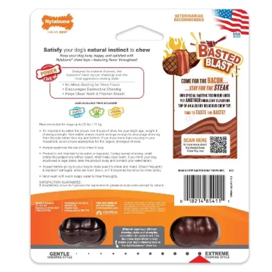 Nylabone Power Chew Basted Dog Bone - Steak & Bacon - S - 2pk image {1}