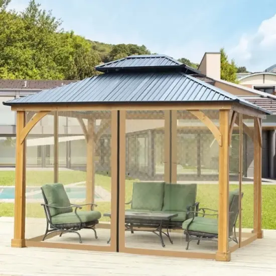 Aoodor Gazebo Netting Black 12' x 12' Polyester Screen Replacement 4 Panel Sidewalls for Patio (Only Netting) image {6}