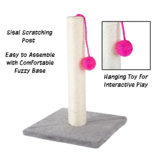 Pet Adobe Cat Tree Scratching Post with Hanging Toy Ball - 17", Gray image {3}