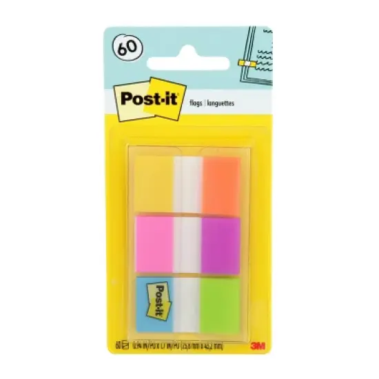 Post-it 60ct .47" Wide Flags with On-the-Go Dispenser - Electric Glow Collection: Multicolor Office Supplies, Removable File Tabs image {11}