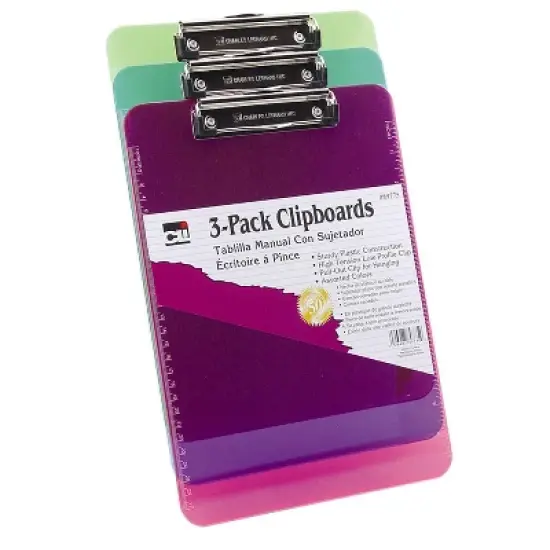 Charles Leonard Plastic Clipboard w/Low Profile Clip, Letter, Assorted Translucent Neon Colors, Pack of 3 image {3}