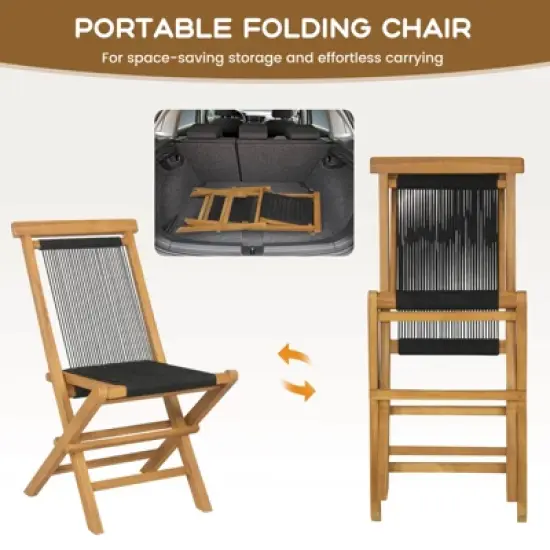 Tangkula 4PCS Folding Chairs w/ Quick-Folding Portable Design Woven Rope Seat Porch Patio image {2}