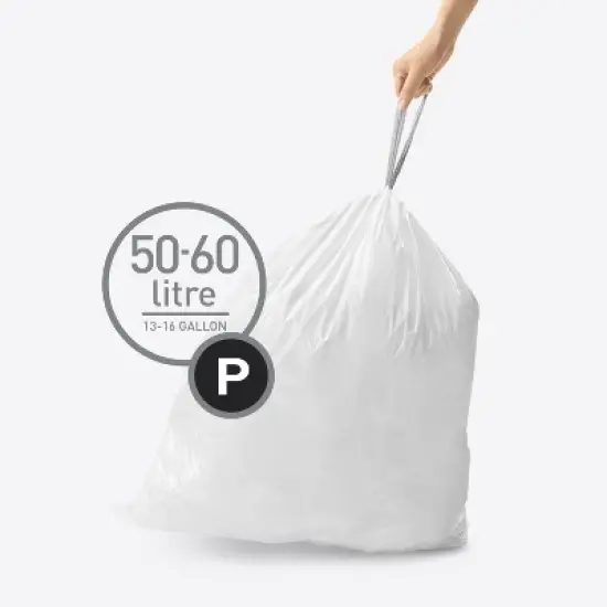simplehuman Code P 200 Count, Genuine Custom Fit Liners, Drawstring Trash Bags in Dispenser Packs, 30-35 Liter / 8-9 Gallon, White image {3}