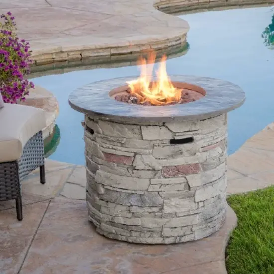 Hoonah Stone Circular MGO Fire Pit - Gray - Christopher Knight Home image {1}