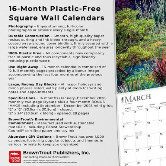 BrownTrout Gardens 2026 12"x24" Hanging Square Wall Calendar Plastic-Free image {5}