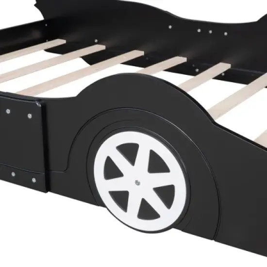 Okak Platform Bed Frame with Wheels and Race Car-Shaped Bedroom Furniture for Kids Noise-Free Bed Strong Wood Slats Easy Assembly image {3}