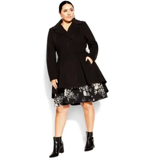 Women's Plus Size Hi Lo Frill Coat - Black | CITY CHIC image {7}