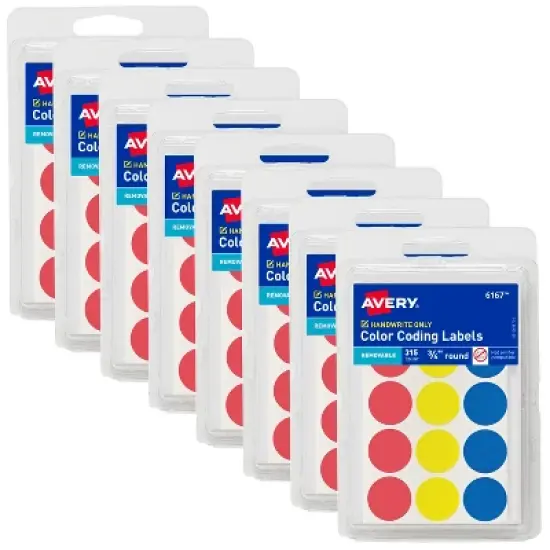 Avery Color-Coding Removable Labels, 3/4 Inch Round Labels, Assorted Colors, Non-Printable, 8 Packs, 2,520 Dot Stickers Total (21926) image {4}