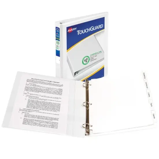 Avery TouchGuard Protection View 3 Ring Binder, Clear View Cover, 1 Inch Slant Rings, 1 White Binder (17193) image {1}