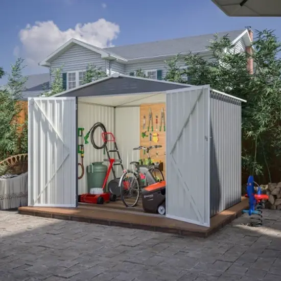 8 x 6 FT Outdoor Waterproof Garden Tool Storage Sheds with Metal Foundation with Floor Frame,with Lockable Doors & Air Vents, for Backyard, Lawn, Gray image {7}