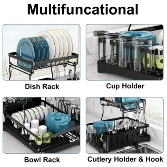 MaseiKar Dish Racks for Kitchen Counter, Stainless Steel Kitchen Dish Drying Rack with Drainboard, Detachable Dish Drainers with Utensil Holders image {3}