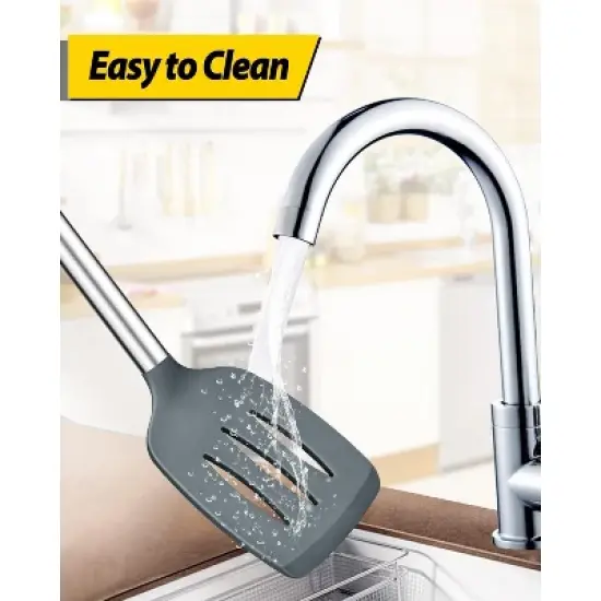 Itopfox 4-Piece Silicone Cooking Utensil Set Non-Stick Spatulas & Spoons Heat-Resistant Kitchen Tools for Frying, Mixing, Serving, Draining, Stirring image {4}