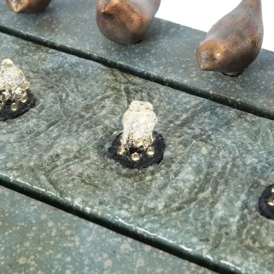 LuxenHome Patina Resin Rectangular Bubbler Outdoor Fountain with LED Lights and Bronze Birds image {4}