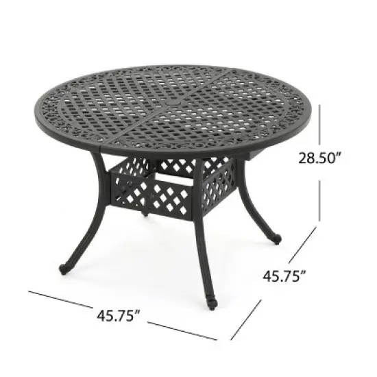 Garden Round Expandable Aluminum Dining Table,4-6 Seater Metal Hammered Finish,Outdoor Backyard Dining Table with Umbrella Hole-Coolbibila image {3}