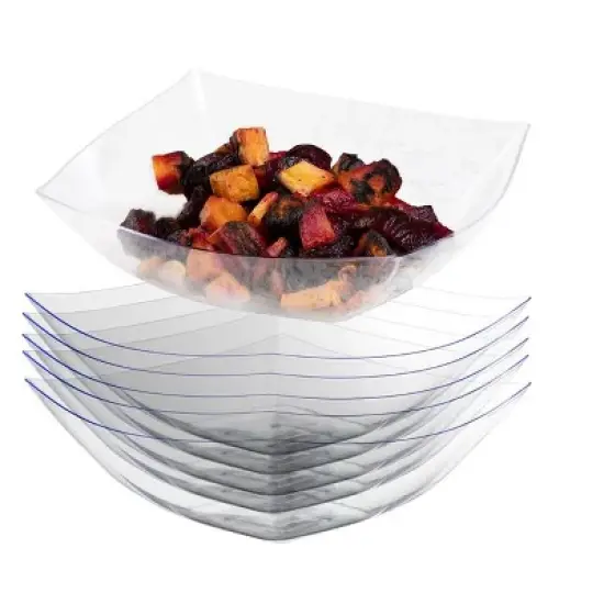 Crown Display Clear Disposable Serving Bowl Squared Convex Bowl - Clear Plastic Bowl for Serving image {8}