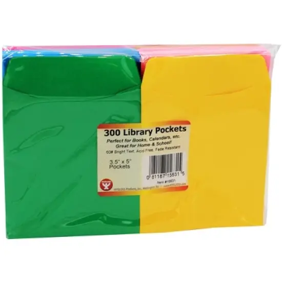 Hygloss Bright Library Pocket, Assorted Colors, Pack of 300 image {1}
