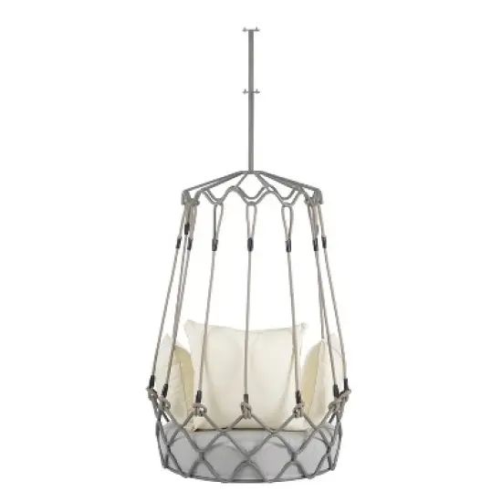 Outdoor Porch Swing Chair Hanging Basket, Patio Swing Chair with Cushion, Hanging Porch Swing for Backyard Garden Balcony, Hold Up to 300 LBS image {6}