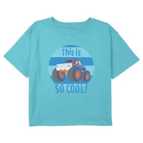 Girl's Blippi This Is So Cool Blue and Orange Truck Crop Top T-Shirt image {2}