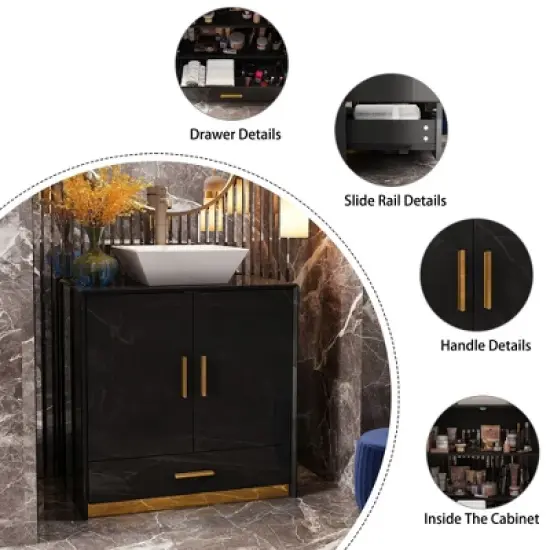 FUFU&GAGA Modern Bathroom Vanity Cabinet with Gold Handles, High-Gloss Finish image {7}