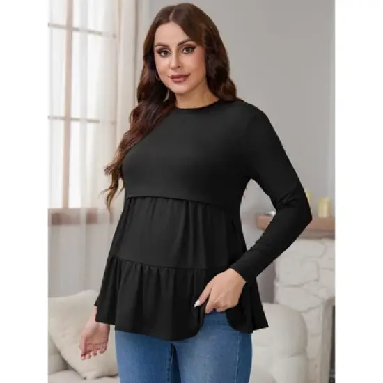 INSPIRE CHIC Women's Nursing Top Ruffle Pleated Long Sleeve Tunic Rayon Postpartum Breastfeeding Shirt Pregnancy Clothes image {5}
