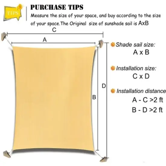 Handpoint Rectangle Patio Sun Shade Sail &ndash; Sand, UV-Blocking Outdoor Canopy image {1}