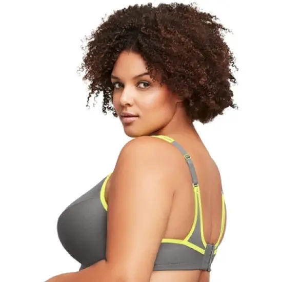 Glamorise Womens No-Bounce Camisole Sports Wirefree Bra 1066 Gray/Yellow image {2}