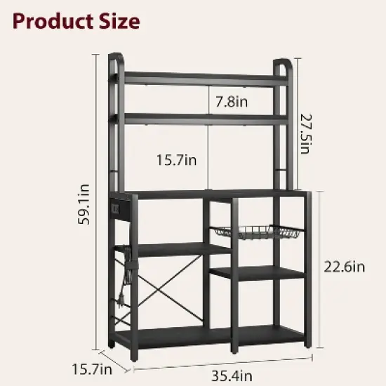 Industrial Kitchen Bakers Rack with Power Outlet,6-Tier Space-Saving Microwave Stand image {7}