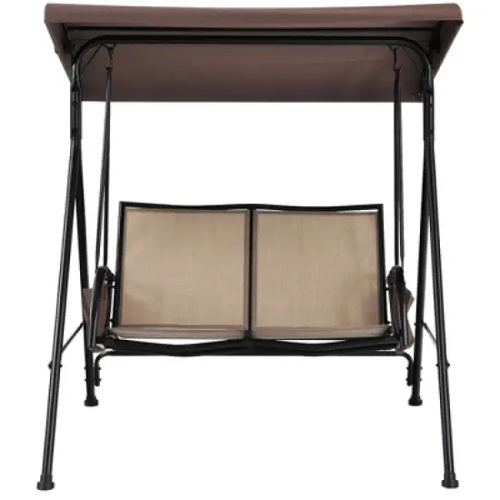 Costway 2 Seat Patio Porch Swing with Adjustable Canopy Storage Pockets  Brown image {9}