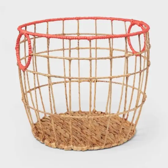 Natural with Fresh Melon Rim Kids' Woven Basket Red - Pillowfort&trade; image {3}