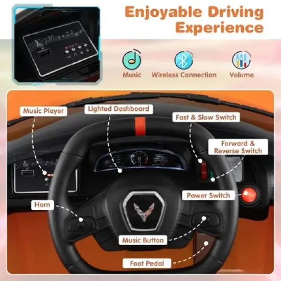 Costway 12V Electric Kids Ride On Car with Remote Control Wireless Connection Lights Orange/Pink/Red/White image {6}