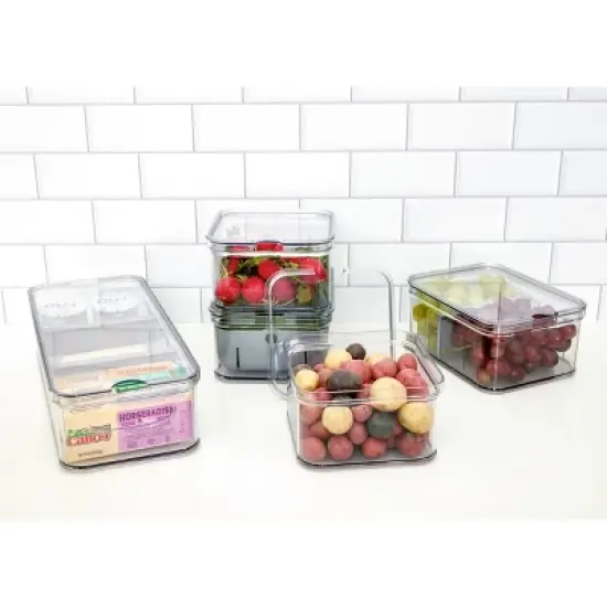 iDESIGN 5pc Recycled Plastic Refrigerator Organizer Bin Set with Lids image {2}