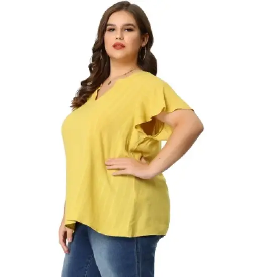 Agnes Orinda Women's Plus Size Casual Trendy V Neck Flare Sleeve Striped T-shirts image {3}