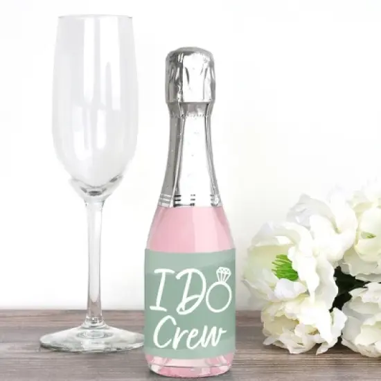 Big Dot of Happiness Sage Green Elegantly Simple - Mini Wine & Champagne Bottle Label Stickers - Wedding or Bridal Shower Guest Party Favor Gift 16 Ct image {1}