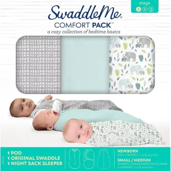 SwaddleMe by Ingenuity Comfort Pack Baby Elephant Baby Swaddle Wrap - S - 0-3 Months - 3pk image {6}