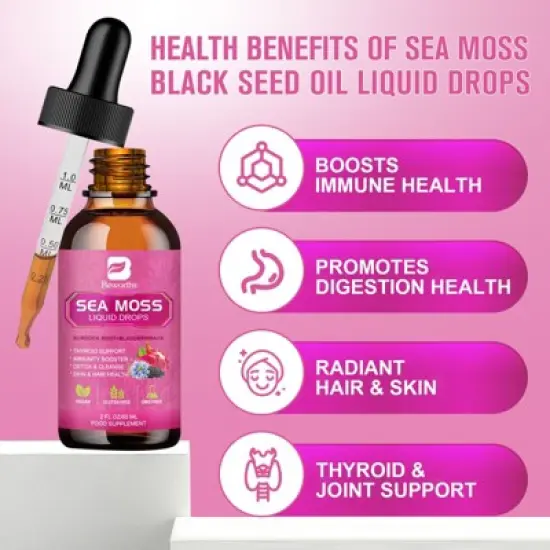 B Beworth 3000mg Sea Moss Liquid Drops - Immunity Booster, Digestive Health - 60ml (Dragon Fruit Flavor) image {2}