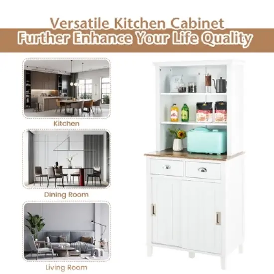 Costway Freestanding Kitchen Pantry Storage Cabinet Buffet w/Hutch Sliding Door & Drawer image {6}