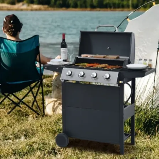 FURNIinspire Outdoor Grills, Griddles and Smokers Professional 4 Burner Gas Grill, Stainless Steel BBQ with Pizza Oven, Black, 27.2"*18.1"*15" image {3}