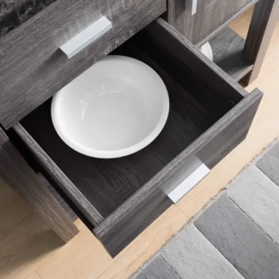 FC Design Two-Toned Baker's Rack Kitchen Utility Storage Cabinet with Drawers, Cabinet, and Black Faux Marble Top in Distressed Grey Finish image {3}