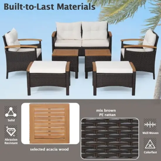 Tangkula 7PCS Rattan Patio Conversation Furniture Set Cushioned Outdoor Wicker Sofa Set image {2}
