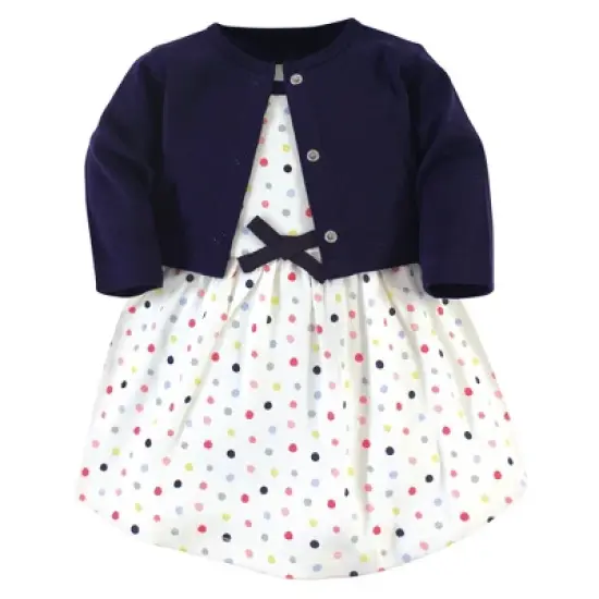 Touched by Nature Baby and Toddler Girl Organic Cotton Dress and Cardigan 2pc Set, Colorful Dot image {4}
