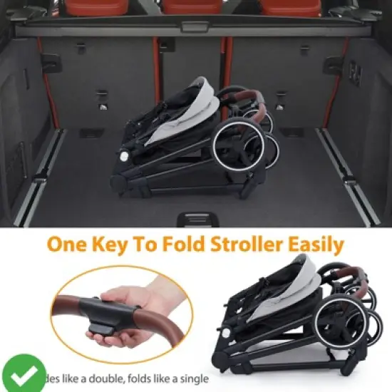 Tandem Double Stroller Newborn and Toddler, Foldable Twin Stroller with Reversible Seat image {5}