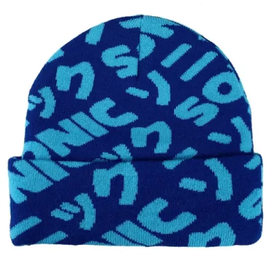 Sonic Flat Embroidery Blue AOP Jacquard Acrylic Knit Beanie image {1}