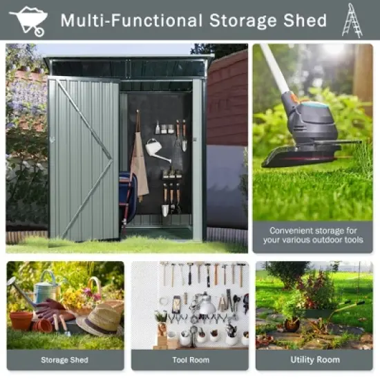 5 x 3ft Outdoor Metal Storage Shed With Lockable Door Aluminum Frames, Outdoor Storing Tools For Bike Trash Can Machine image {1}