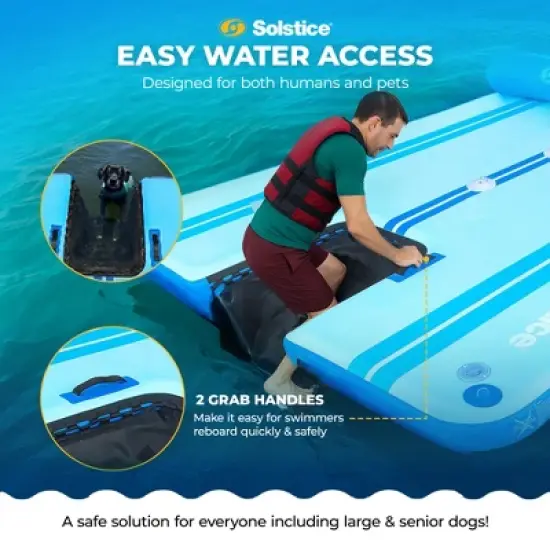 Solstice Original Floating Inflatable Dock, RISE Swimming Platform, 7 x 7 Foot Water Mat Swim Raft with Integrated Backrest and Mesh Entryway image {3}
