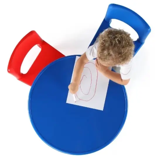 3pc Round Plastic Construction Table with 2 Chairs and Cover Blue/Red/White - Humble Crew image {3}