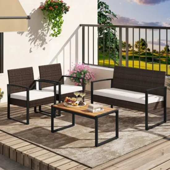 Costway 4 Piece Patio Furniture Set with Cushioned Chairs & Wood Plastic Coffee Table image {3}