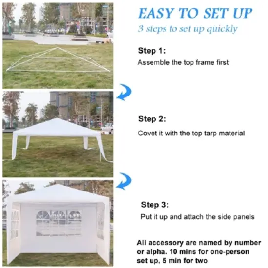 10 ft. x 10 ft. Gazebo Folding Waterproof Event Tent w/ 3 Sides Vent Easy Setup UV Protection Instant Canopy Outdoor Use image {3}