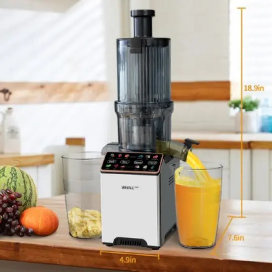 WhallPro Cold Press Juicer Machine with Touchscreen, Slow Masticating Machines with 3" Extra Large Feed Chute, Reverse Function, Soft & Hard Models image {8}